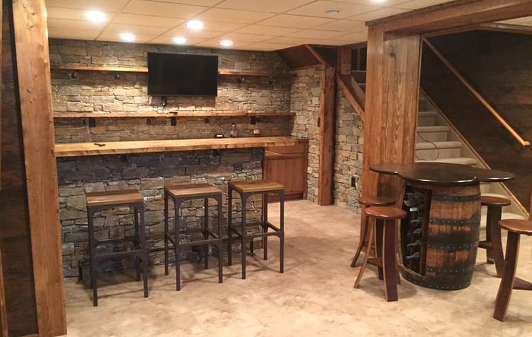 Modern finished basement with entertainment area in Columbus, Ohio