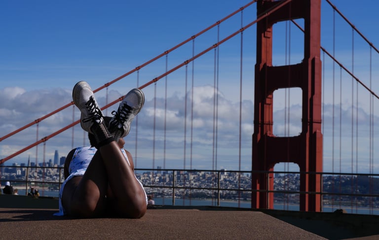 Woman in front of golden gate bridge