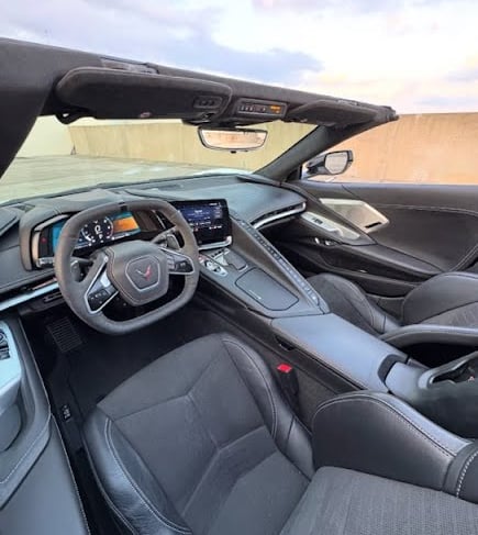 Corvette 3LT interior with leather seats and performance steering wheel