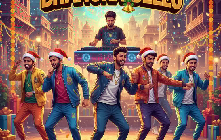 a poster of a man in a santa hat and jacket