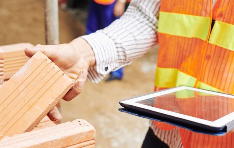 a person in a safety vest holding a tablet computer