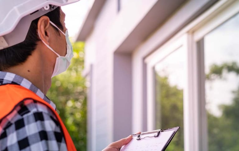a man in a helmet and a helmet on a clipboard