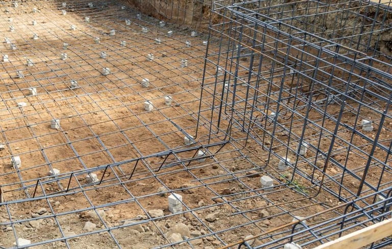 a construction worker is working on a concrete slab