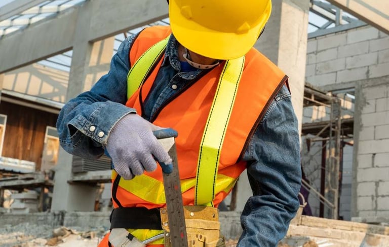a construction worker in a hard hat and safety vest