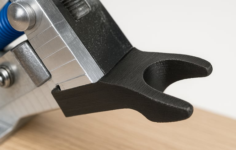 Embout en impression 3D pour sauterelle industrielle – permet de serrer un élément sans le marquer, par 3DPM France