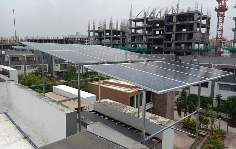 "Sunshine-powered rooftops: Solar panels on a residential rooftop, harnessing clean renewable energy