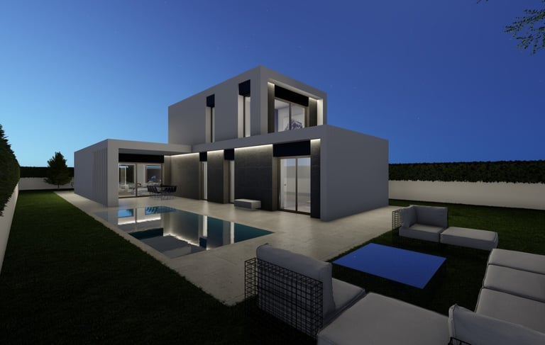 a modern house with a pool and a pool