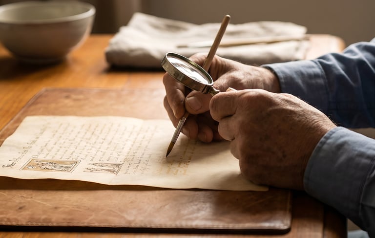 Historian working on an old document.