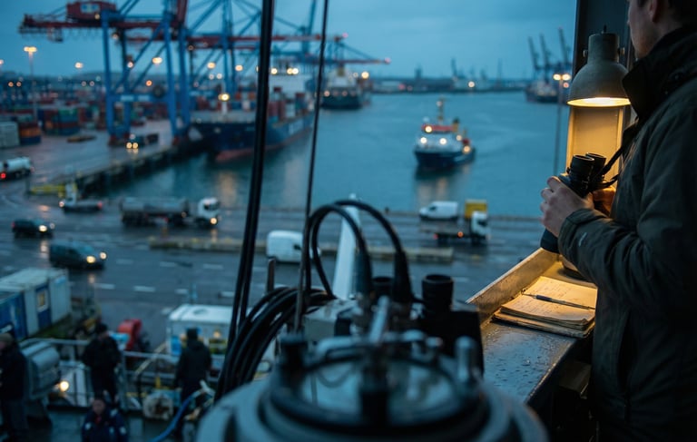 Port Foreman overlooking a freight port.