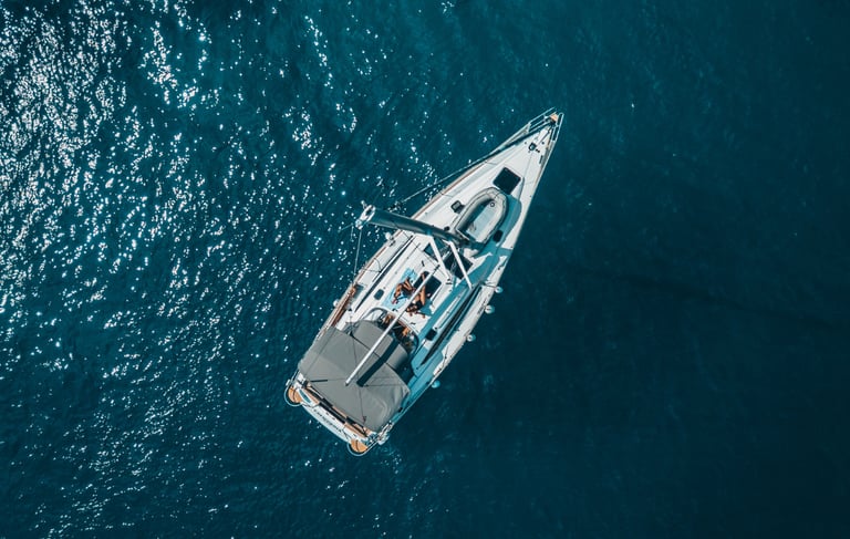 Sailing boat drone view