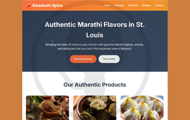 Screenshot of website demo - Home Page for Indian Spice website