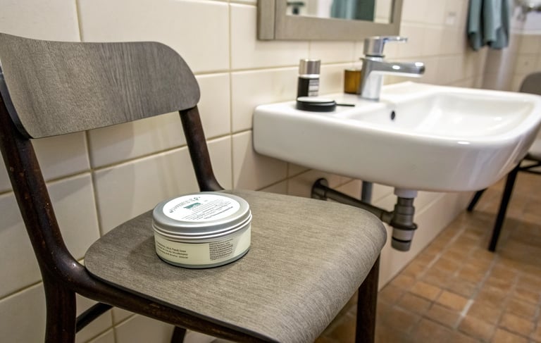 A chair in a bathroom