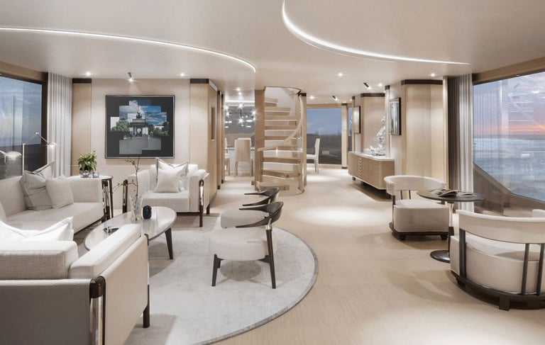 A luxury yacht with a joiner of Hyde Park corner hanging