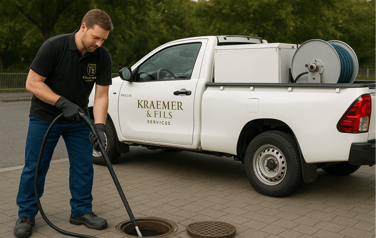 a man in a black shirt is cleaning a truck