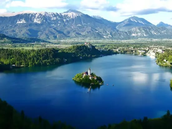 Famous island church in the middle of Lake Bled, Slovenia.