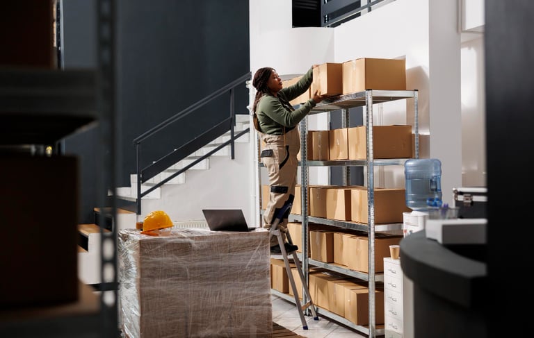 Équipe de déménageurs professionnels en train de déplacer du mobilier de bureau et des équipements