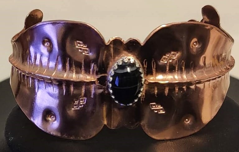 Copper with Agate Stone and Silver Accents Cuff Bracelet