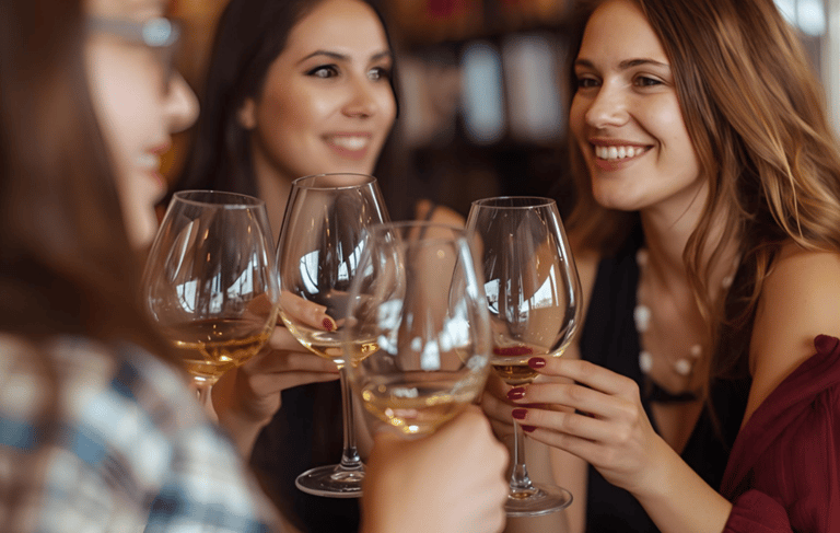 a group of people tasting wine