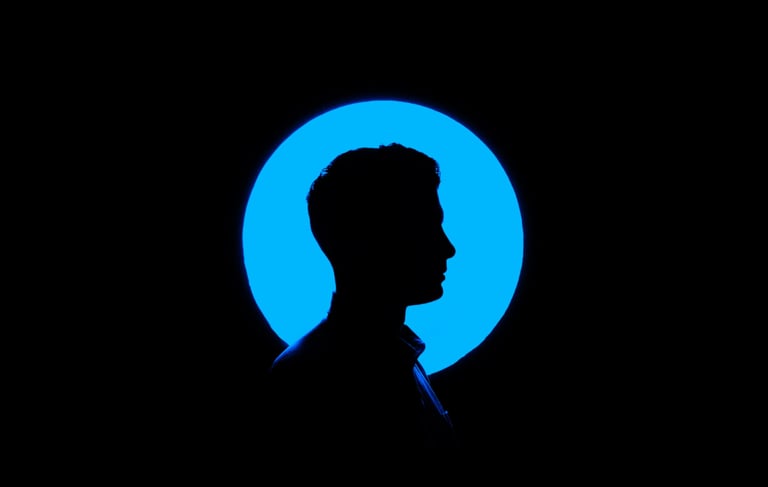 a silhouette of a man in a suit and tie