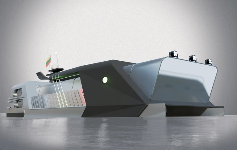 AQUILA hybrid catamaran on European river with glass-walled lounge, solar panels, and dual terraces