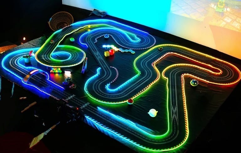 Pista de Scalextric profesional montada en evento corporativo