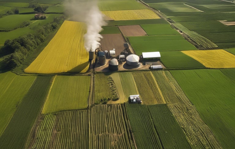 a smokestack emits from a factory in the distance
