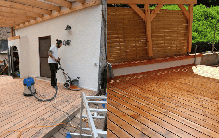 Poncage et protection terrasse en bois