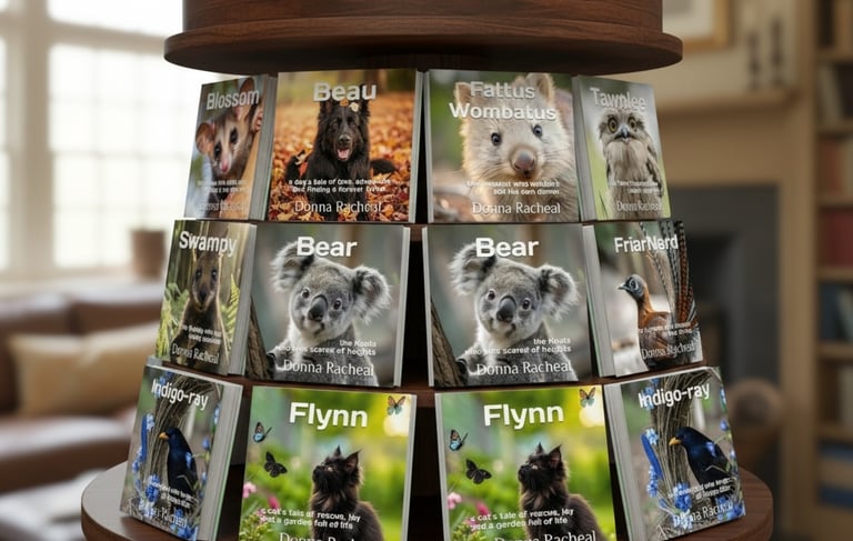 a display of animals books by Paw Printz for sale