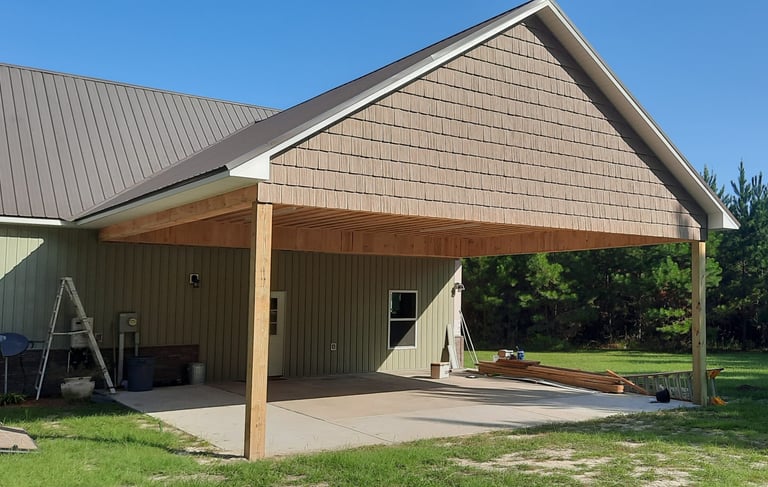 a covered patio with a covered patio area