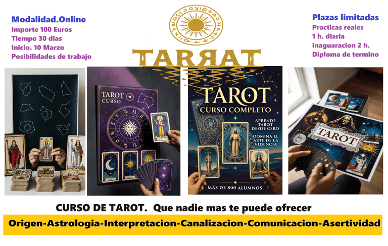 Curso de tarot online con cartas, astrología y videncia para aprender interpretación y canalización.