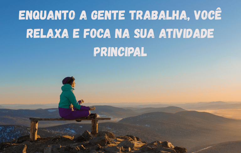 Imagem de uma pessoa meditando, com uma frase escrita na parte superior.