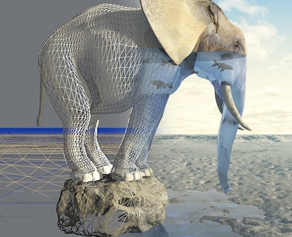3D Elephant NFT – digital artwork showing wireframe and full render