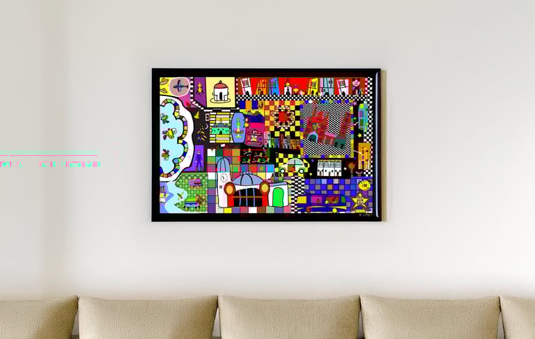 Illustration colorée de la ville de Bessines-sur-Gartempe A3 projet BIG LITTLE par Coco colore