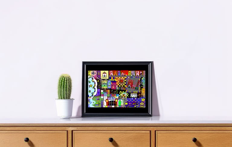 llustration colorée de la ville de Bessines-sur-Gartempe A5 projet BIG LITTLE par Coco colore