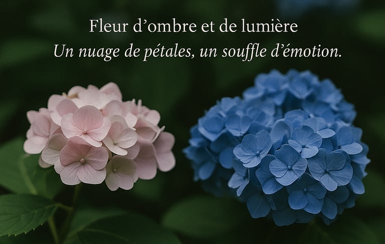 Hortensia à fleurs roses et bleues