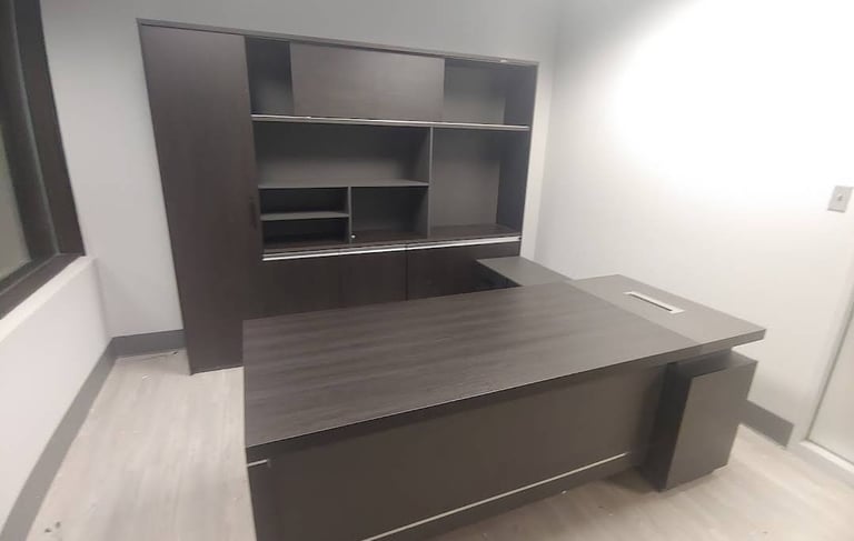 Professional executive desk and hutch assembly in a Georgia office