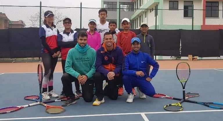 Coach Cesar with Player from the Nepal Tennis Federation