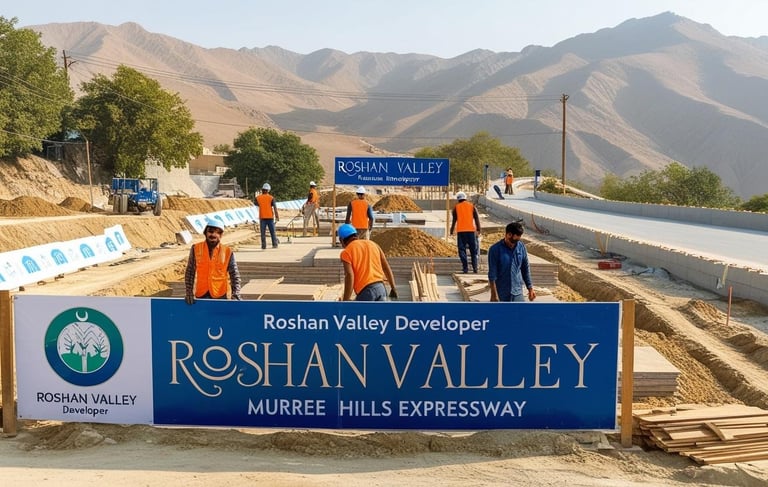 a group of people standing around a sign that says roshan valley valley