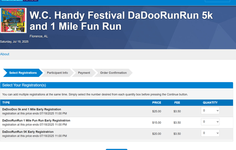 screenshot of a customr registration page setup by Race Ready Events