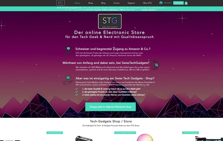 swisstechgadgets eine schweizer shop/e-commerce website die daniel sten designed und entwickelt habe