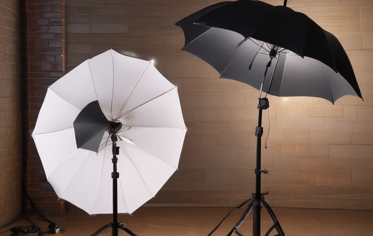 stock image of a tripod light with an umbrella for photography