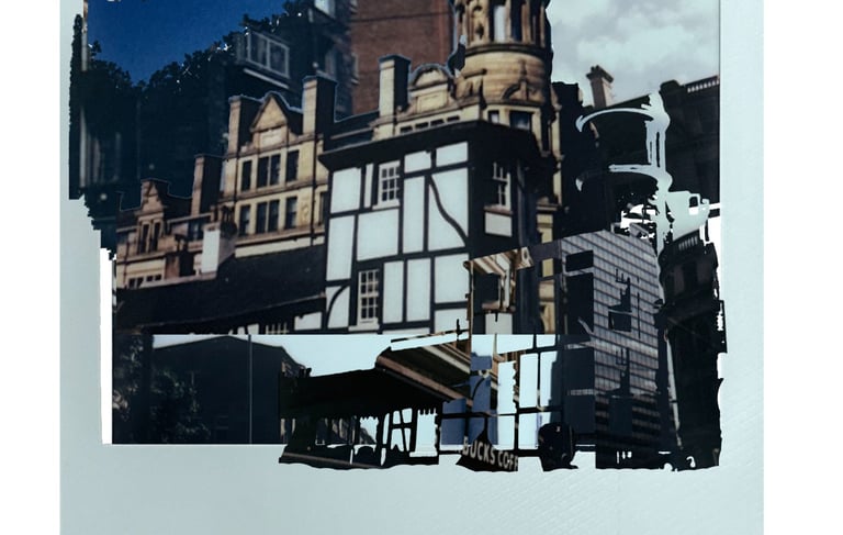 a photo of a building with a clock tower in the background