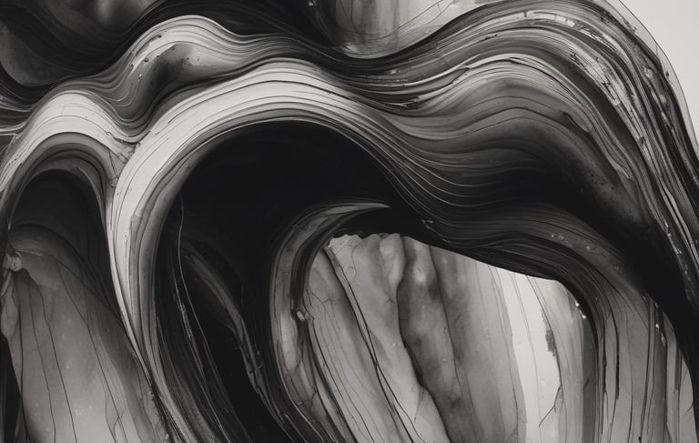 peinture abstraite en noir et blanc d'une vague