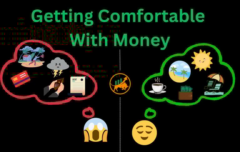Getting Comfortable with money thought bubble scared and relaxed