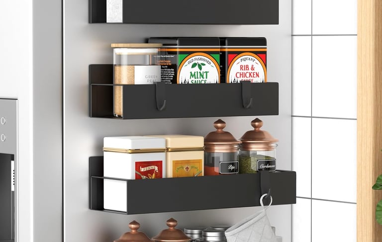 HuggieGems magnetic spice rack for refrigerator with multiple tiers and strong hold