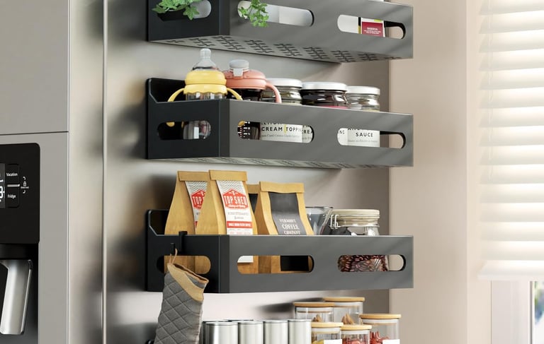 magnetic spice rack on refrigerator without pantry
