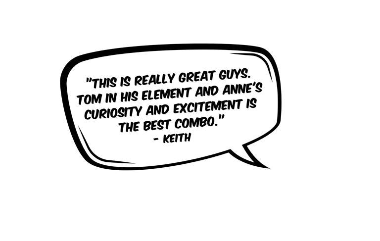 picture of a speaking comic style bubble with a review of the podcast