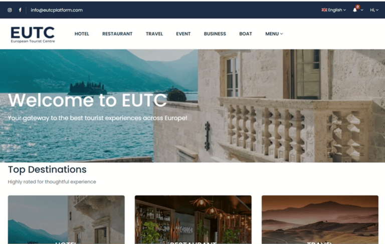 EUTC platforma za povezivanje biznisa i putnika kroz digitalni sistem za promociju, rezervacije i direktnu komunikaciju.