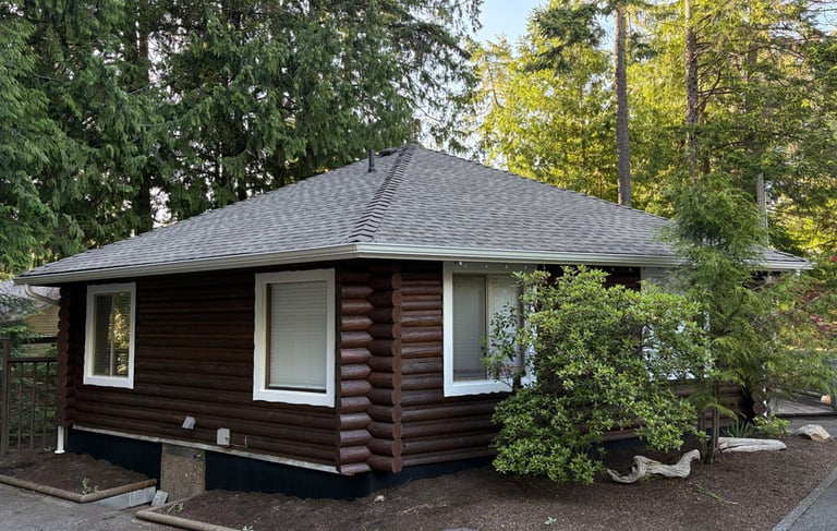 Qualicum Beach log home, restored by Embassy Restorations Vancouver Island