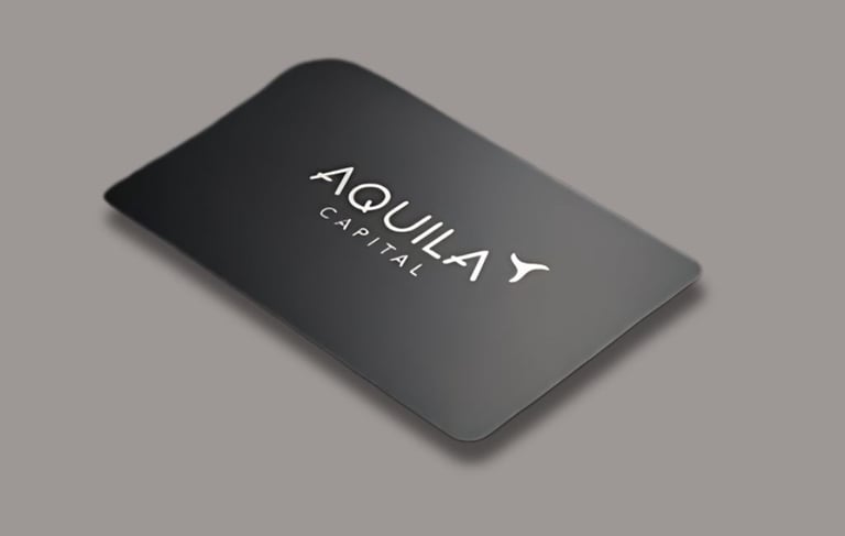 Black metal NFC card with that said Aquila Capital